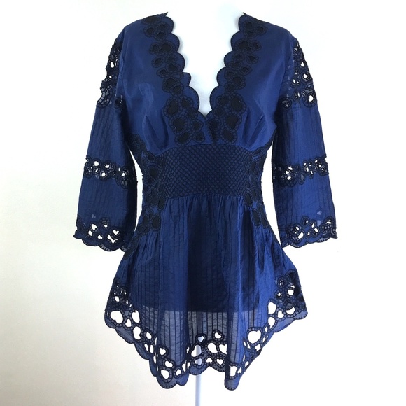 Catherine Malandrino Tops - Catherine Malandrino Women's Blue Cut-out Top 10